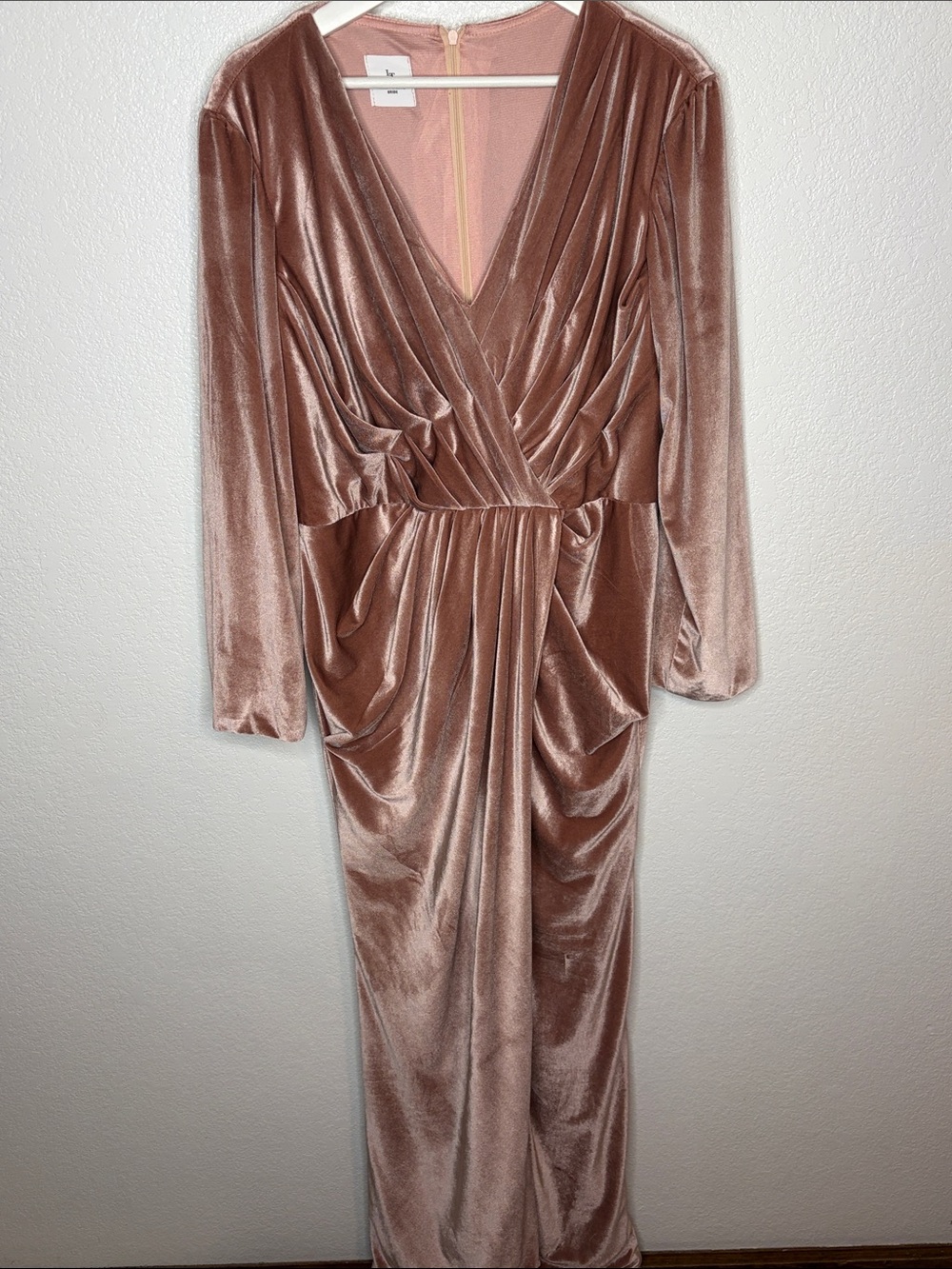 LanTing Bride Blush Pink Velvet Pleated Maxi Gown Leg Slit Mother of The Bride